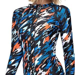 Women Long Sleeve Rash Guard UPF 50+ UV Sun Protection Zip Front Swimsuit Shirt